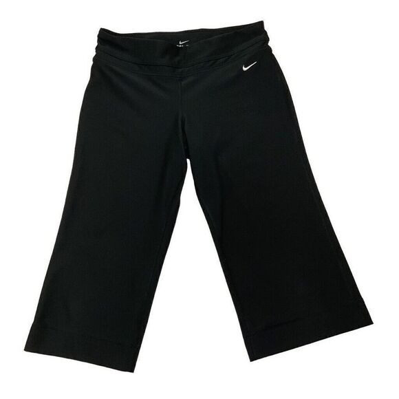 Nike Dri-Fit Wide Leg Cropped Activewear Pants Women's Medium Black Workout Pant - Picture 1 of 8